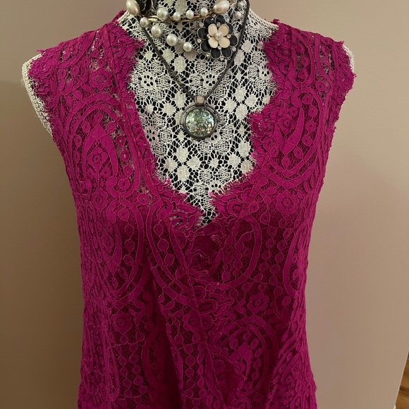 NWT FREE PEOPLE "HEART IN TWO" PINK LACE MINI DRESS XS - Picture 4 of 12